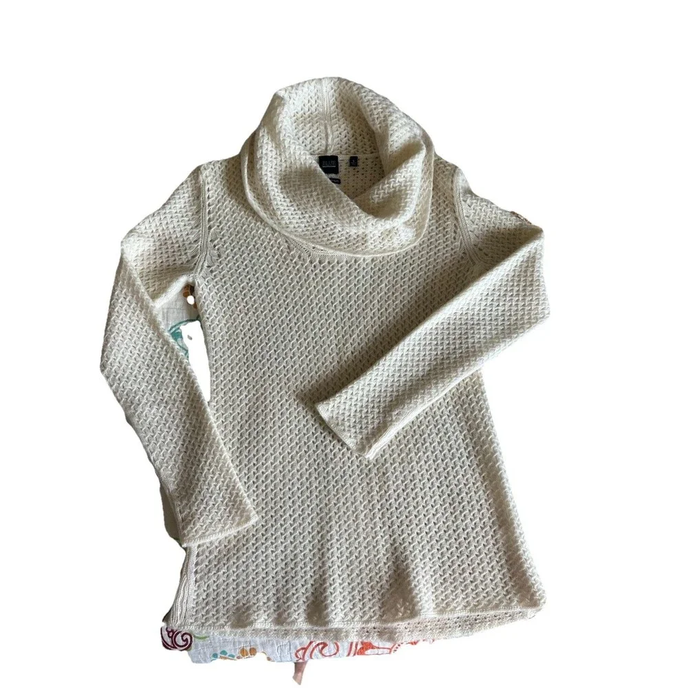 Blue Saks Fifth Avenue Cashmere Cowl Neck Sweater Size Small Basket Weave